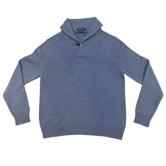 Brooks Brothers Mens Shawl Collar Sweater Blue Sz M Extra Fine 100% Lambs Wool - Picture 1 of 4
